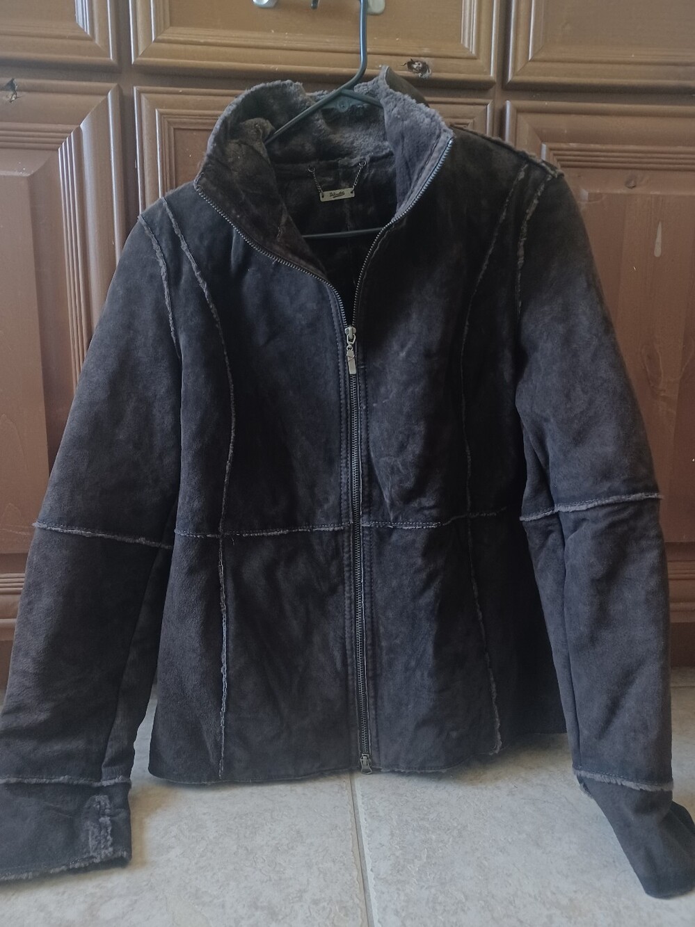 Winlit Vintage Brown Real Leather Fur Womens Jacket Double Zippers